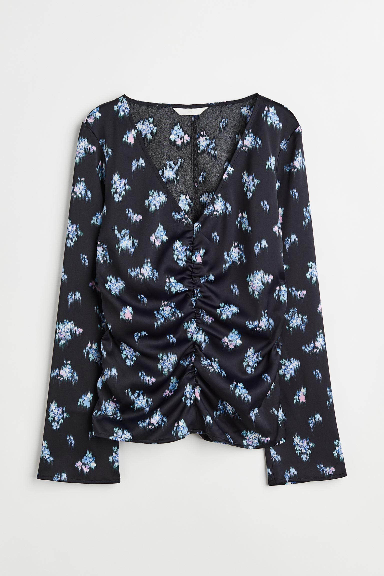 Блуза Цветы L Темно-синий (11093816wer)