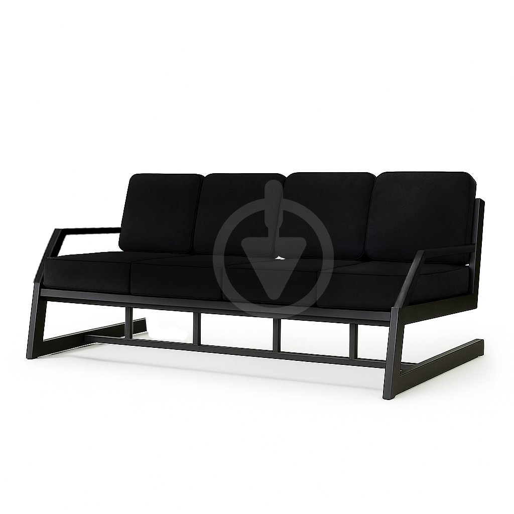 Диван металлический AVVS Атлас с подлокотниками лофт велюр 246 см Черный