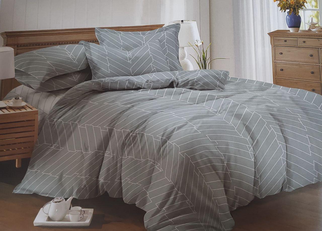 Комплект постільной білизни dobradia Геометрія євро сатин 230х250 см/наволочки 50х70 2 шт. Зелено-сірий