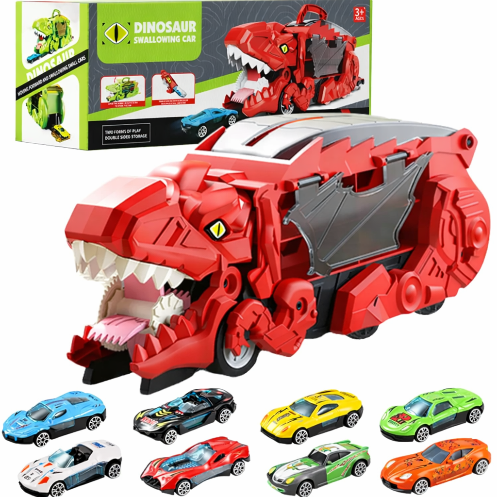 Игрушка автовоз-трейлер Dino T-Rex 3в1 Динозавр трансформер 8 машинок Красный (2989923843)