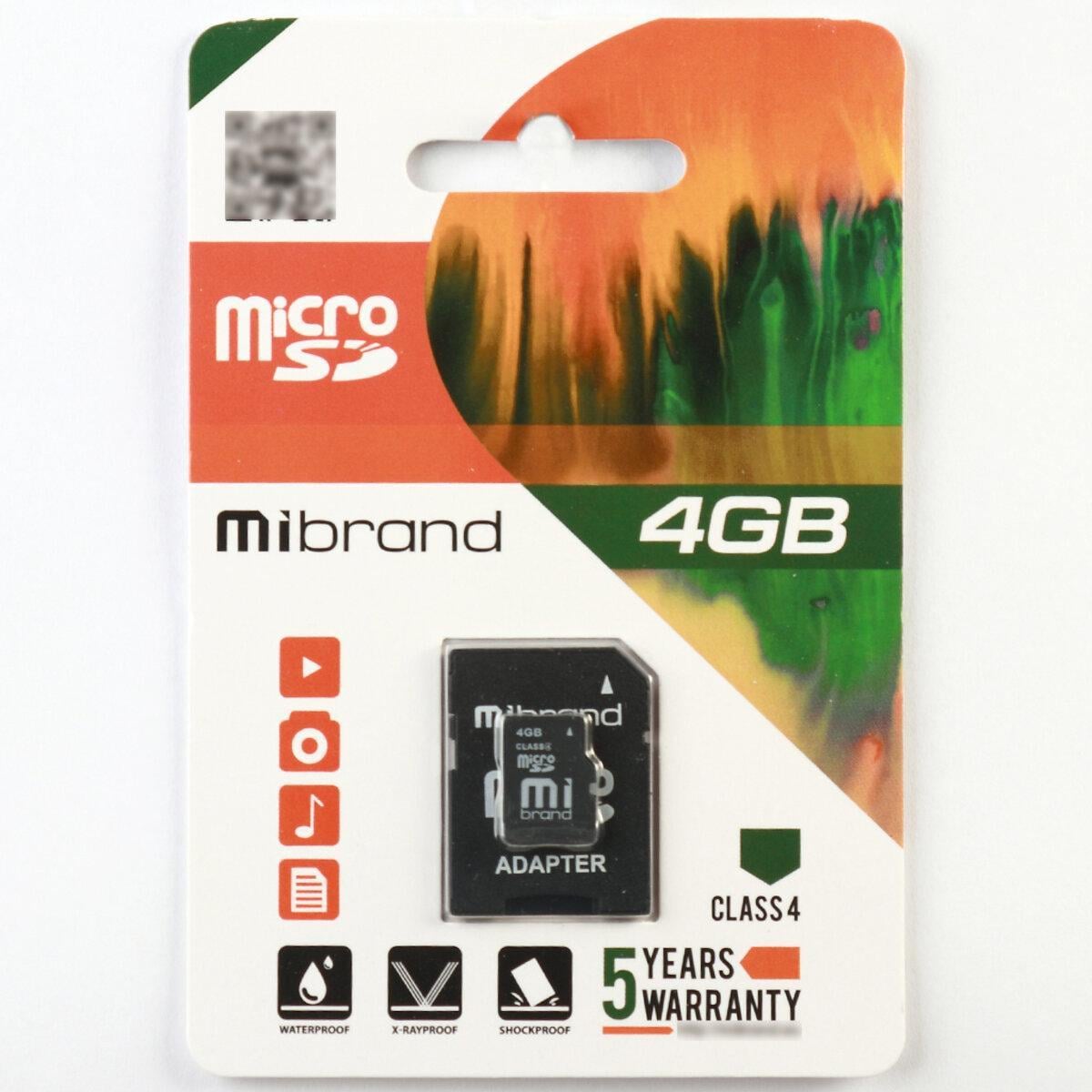 Карта пам'яті microSDHC Mibrand 4 Gb class 4