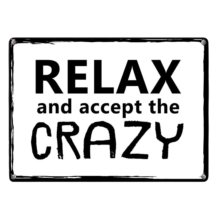 Табличка металлическая Relax and accept the crazy 26х18,5 см (MET_20J020_WH)