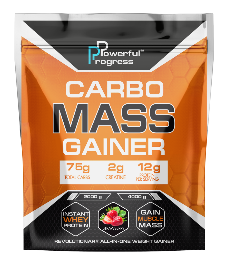 Гейнер высокоуглеводный для набора веса Powerful Progress Mass Gainer Клубника 2 кг