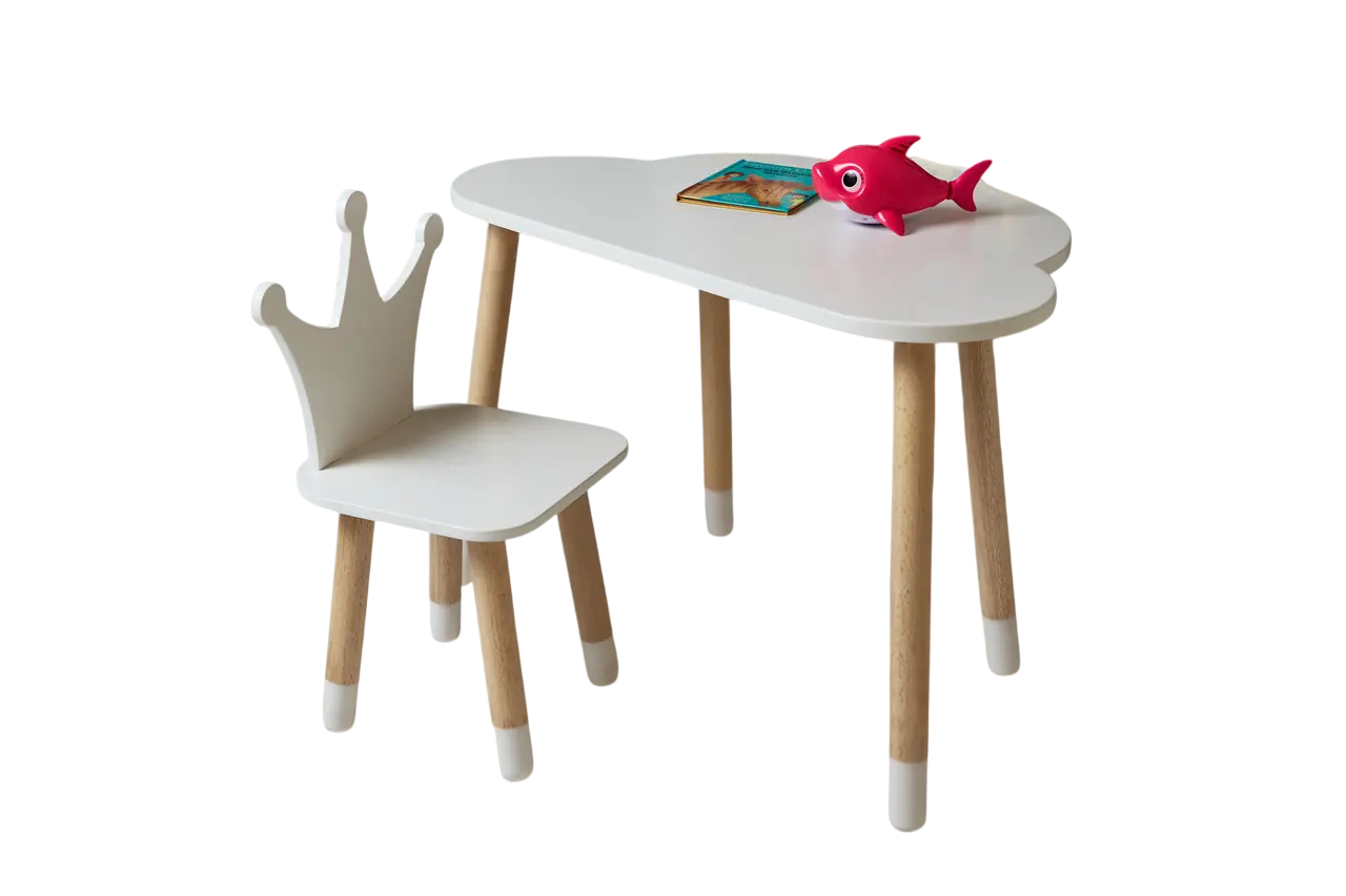 Набор детский столик со стулом Корона деревянная 46х60х45 см Белый (150-7-99255)