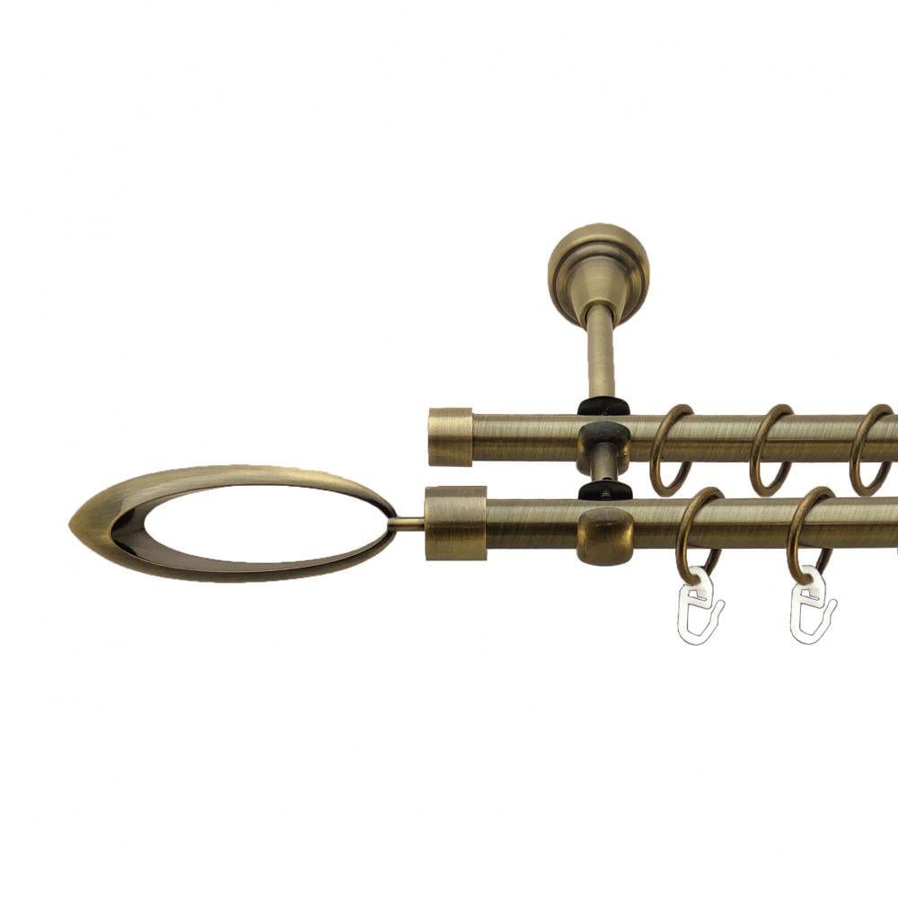 Карниз металлический Orvit Венеция двухрядный открытый/гладкая труба/кольцо металлическое Антик 16/16 мм 160 см (7318511)