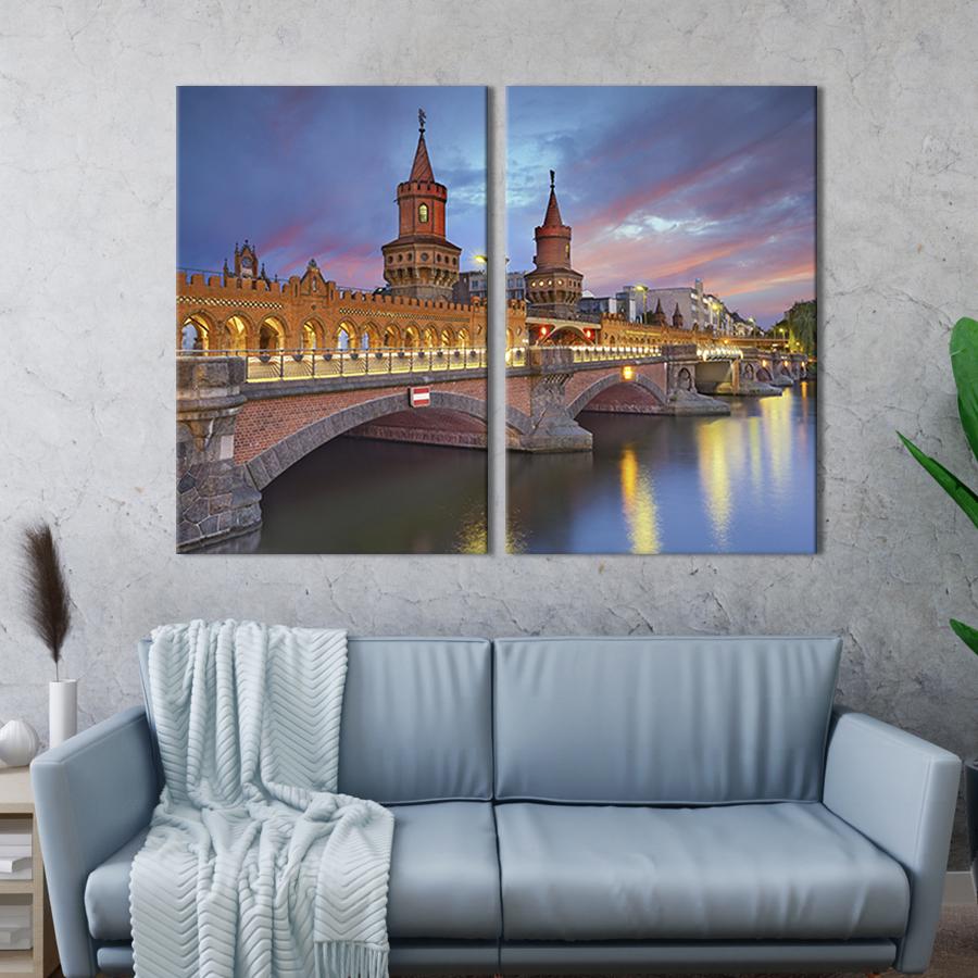Настінний декор диптих картина на холсті для інтер’єру Обербаумбрюкк - міст через Шпрее в Берліні 71x51 см (344-2)
