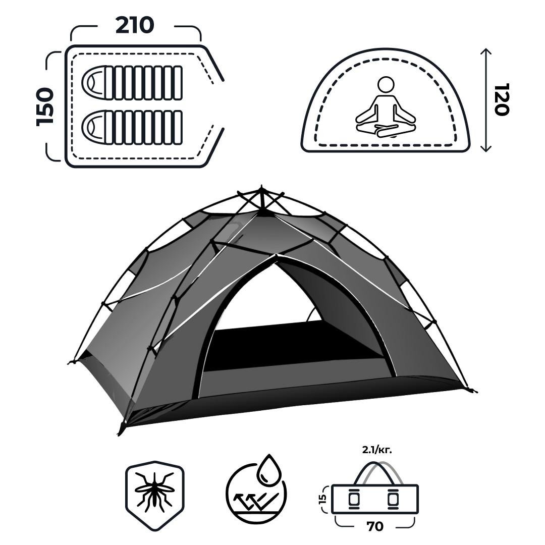 Палатка туристическая двухместная 210х150х120 см Черный (LU001B) - фото 2
