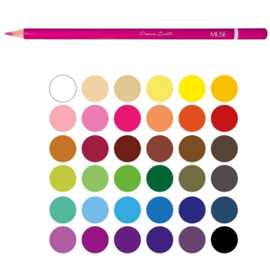 Олівці кольорові тригранні Muse 36 кольорів та чинка - фото 2 Олівці кольорові тригранні Muse 36 кольорів та чинка - фото 2