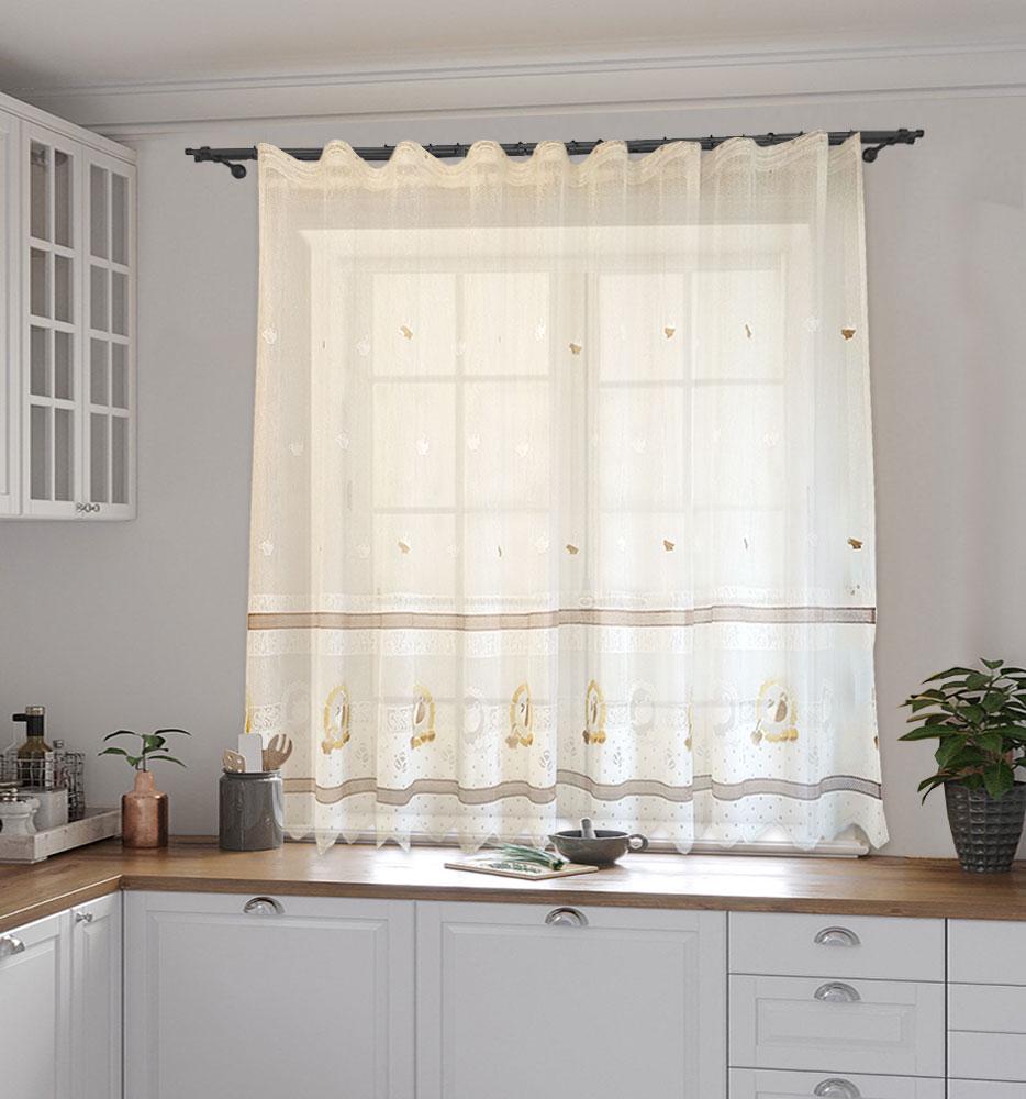 Тюль короткая Pivdenne 200х170 см 1 шт. жаккард кухня Кремовый (1005-200-170)