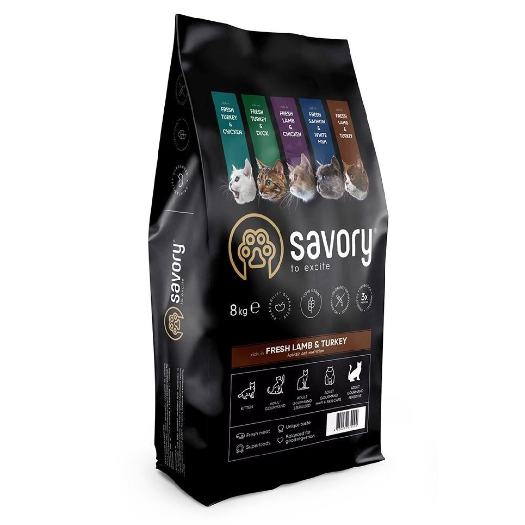 Корм сухий Savory Cat Sensitive Digestion Fresh Lamb and Turkey для котів з чутливим травленням зі свіжим ягням та індичкою 8 кг