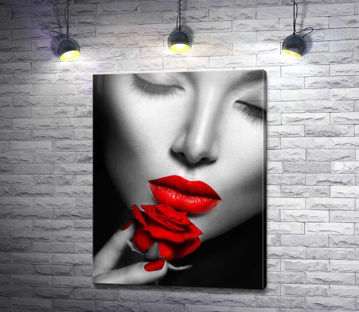 Картина ArtPoster Красная роза подчеркивает алые губы девушки 100x130 см Модуль №1 (004499)