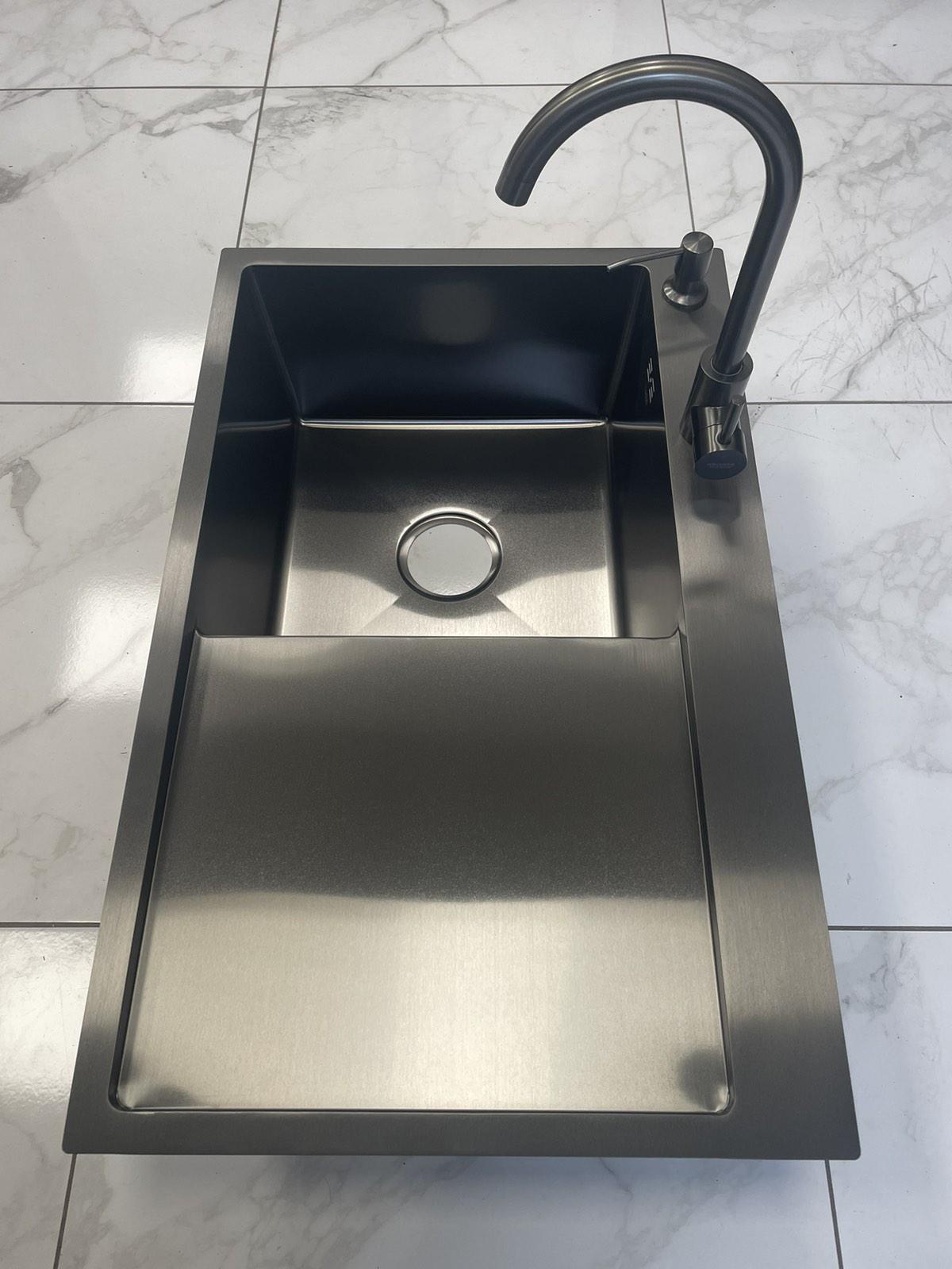 Мийка для кухні Lidz 7849BL PVD ліва Чорний/змішувач-кран для кухні Kroner-SCH035PVD - фото 7