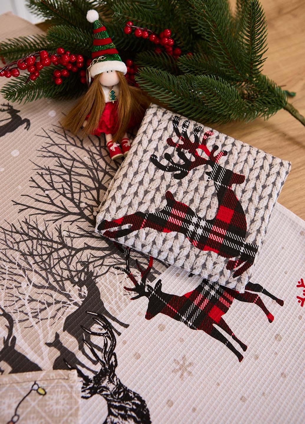 Набір новорічний вафельних рушників в коробочці Щасливого Різдва 60х47 см 3 шт. - фото 5