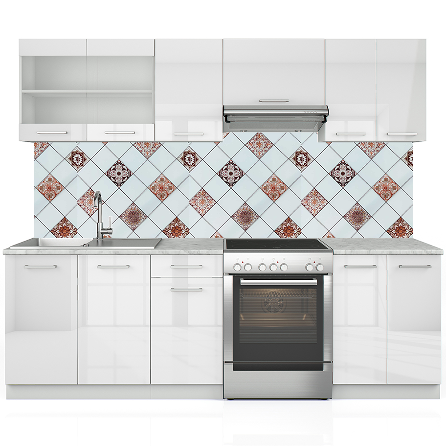 Кухонный фартук Белые ромбы ПВХ 6 шт. 600х3600 мм