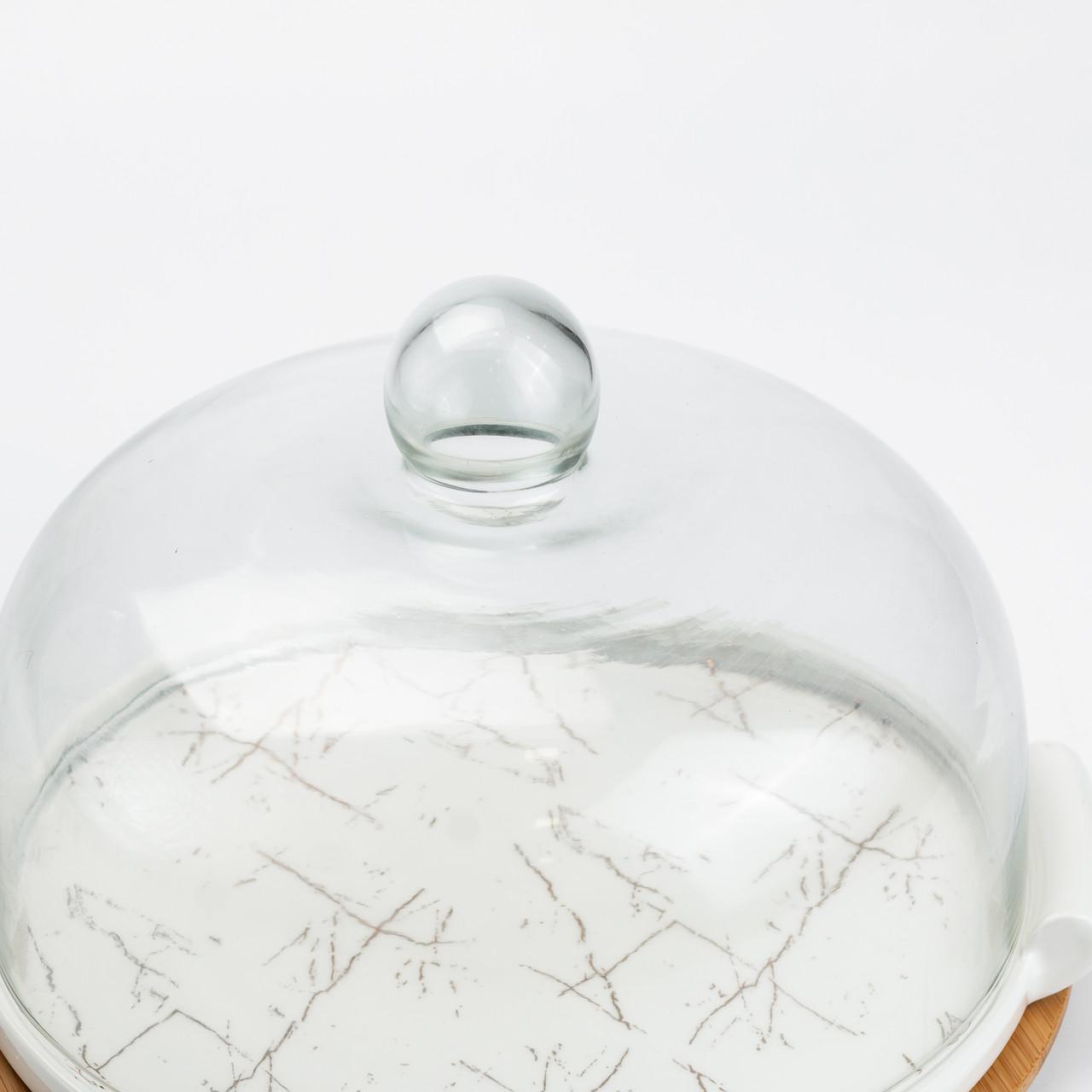 Тортовница керамическая со стеклянной крышкой 29 см - фото 4 Тортовница керамическая со стеклянной крышкой 29 см - фото 4