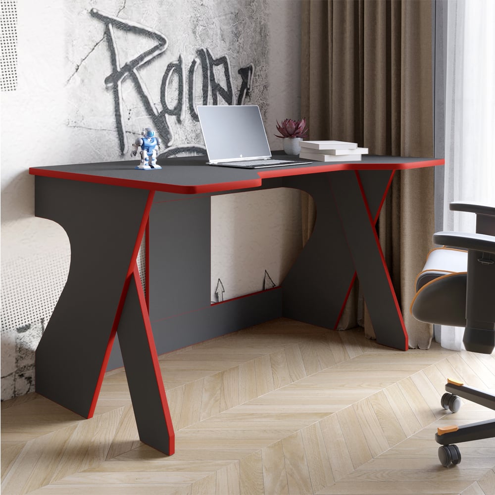 Стіл геймерський Lion Крід 130х80х74,5 см Антрацит/Червоний (LION-041729)