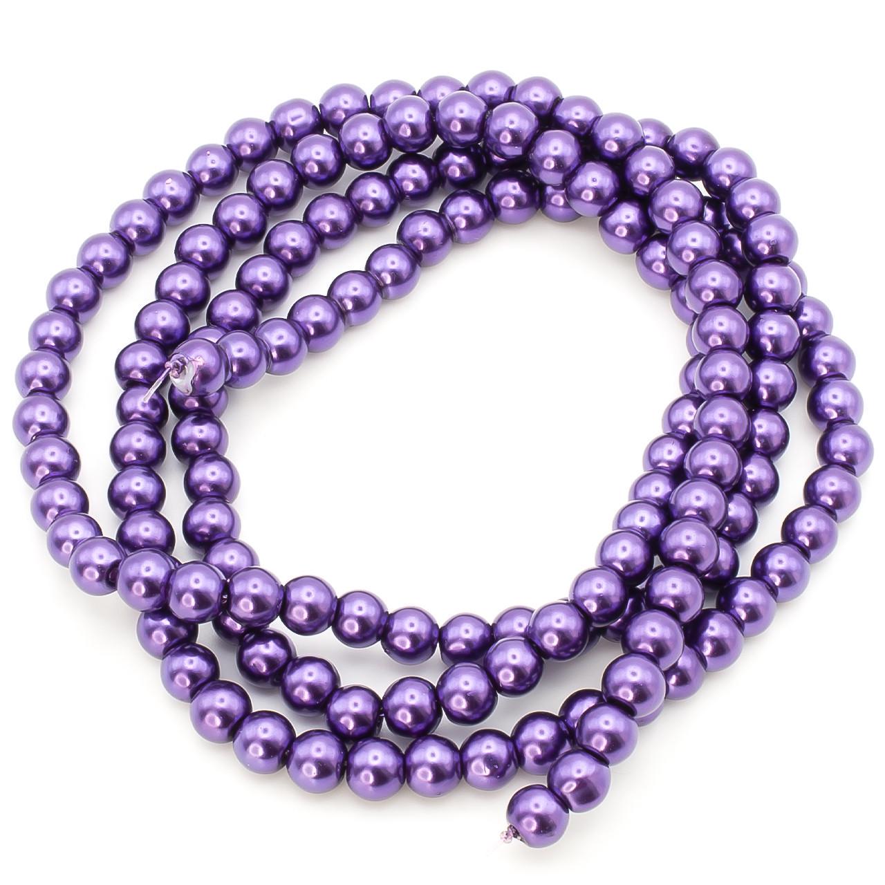 Бусины стеклянные на нитке под жемчуг 4 мм 80 см 209 шт. Фиолетовый (БЖ0004ш76)