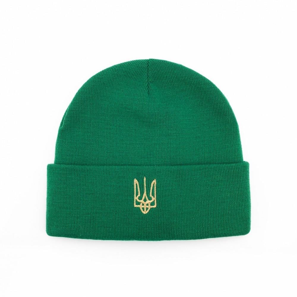 Шапка вязаная SUNROZ Трезубец на флисе р. 54-60 Зеленый (OC-704)