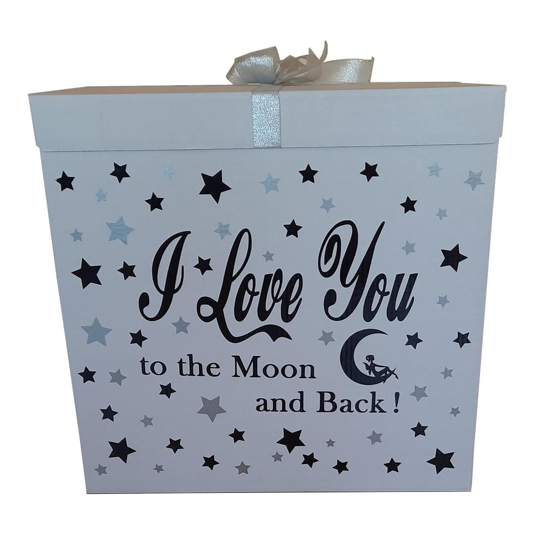 Коробка подарочная сюрприз Я люблю тебя до луны и обратно 50х50х50 см Белый