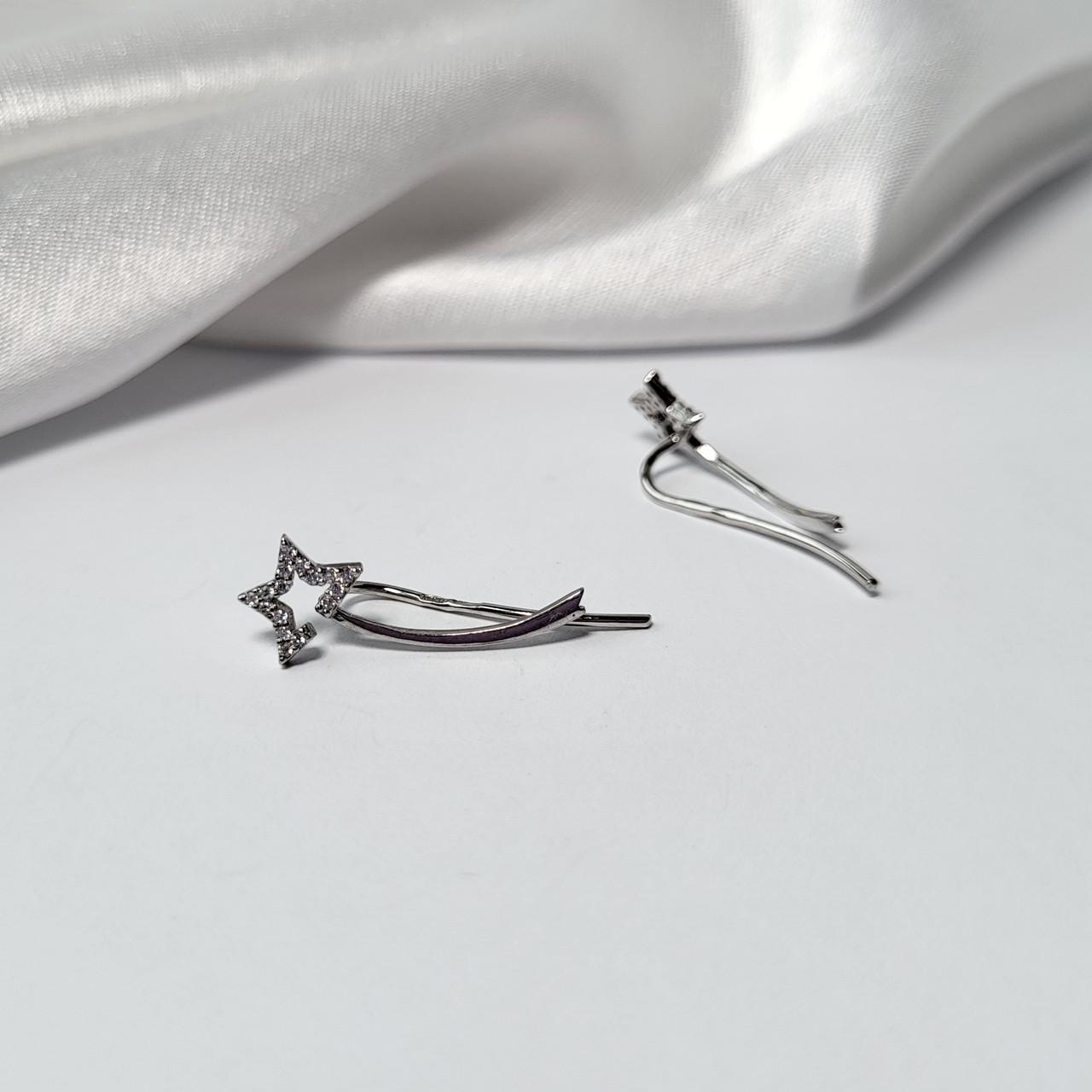 Серебряные серьги кафы Комета в Белых Камнях 925 проба 1,00 г (574 г)