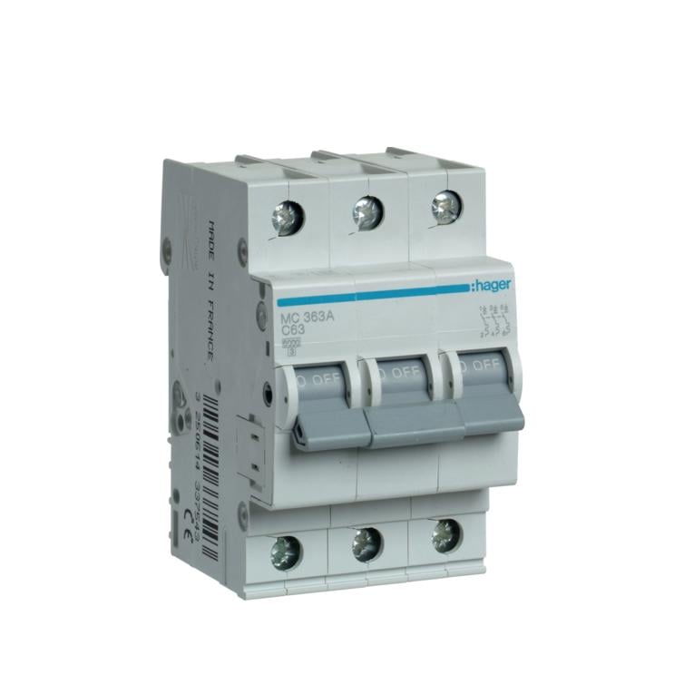 Автоматичний вимикач Hager 3P 63A C 6 kA MC363A 3M