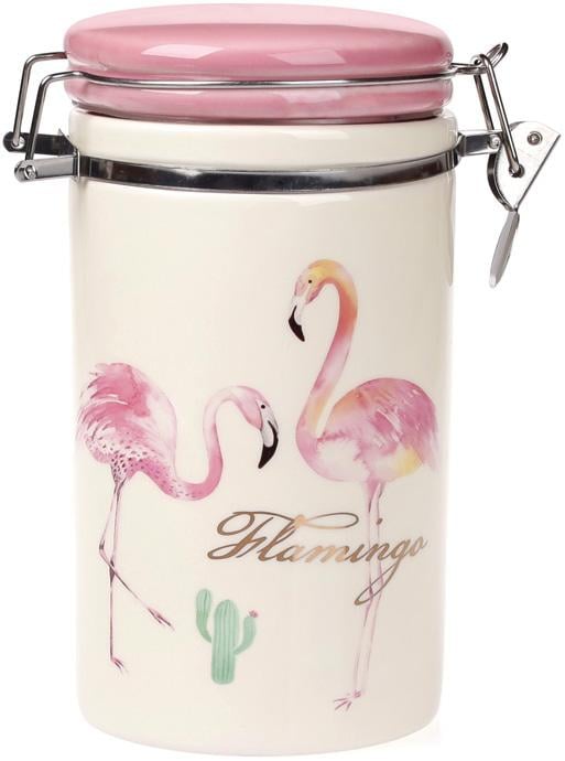 Банка керамическая Розовый Фламинго 900 мл с металлической затяжкой (BD-DM007-FL)
