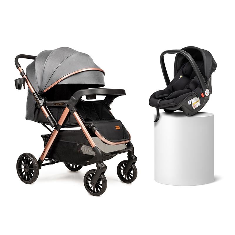 Коляска прогулянкова Ninos Maxi 2 з автолюлькою 0+ від народження Dark Grey/Gold (NM2025CSGG)