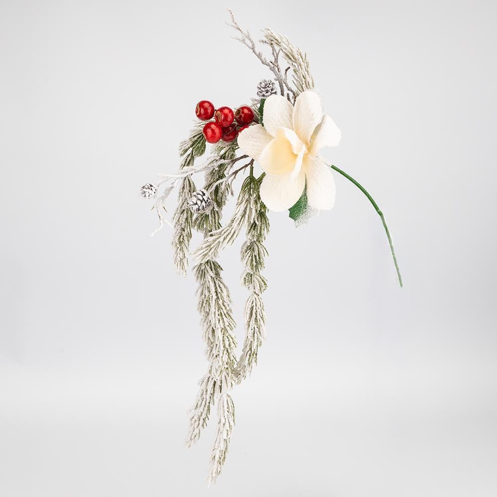 Ветка декоративная свисающая Заснеженная магнолия 73 см Кремовый