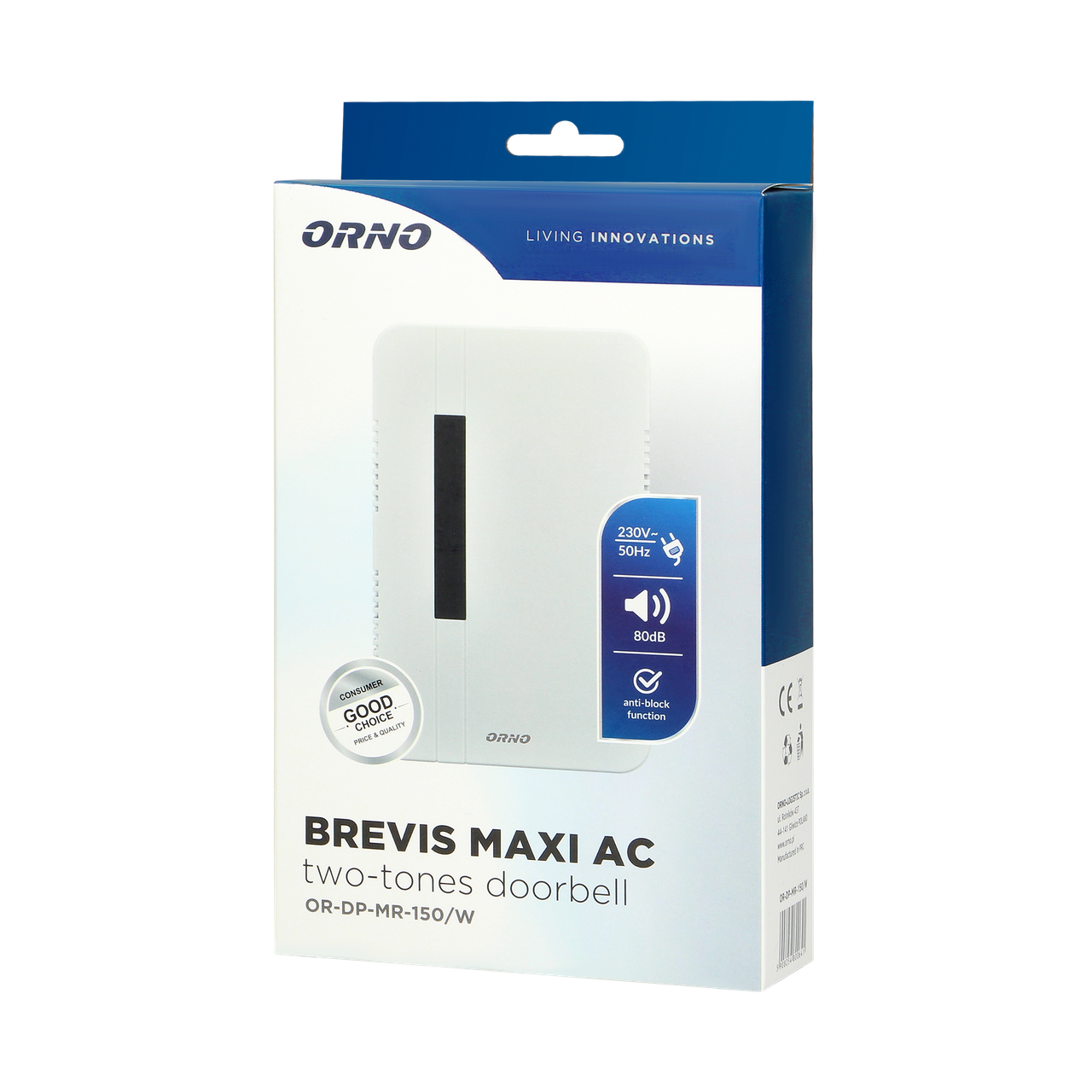 Звонок ORNO BREVIS MAXI AC OR-DP-MR-150/W 2 тоновый Белый - фото 2