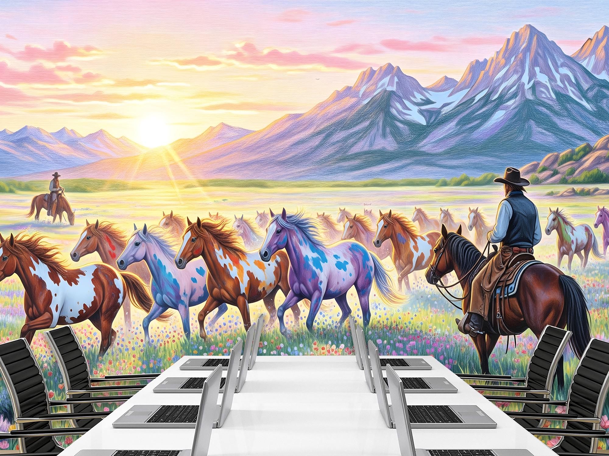Фотообои флизелиновые Upstream Дикая мера: ковбои наблюдают за табуном лошадей 180х120 см (S5NTR-107/2) - фото 6