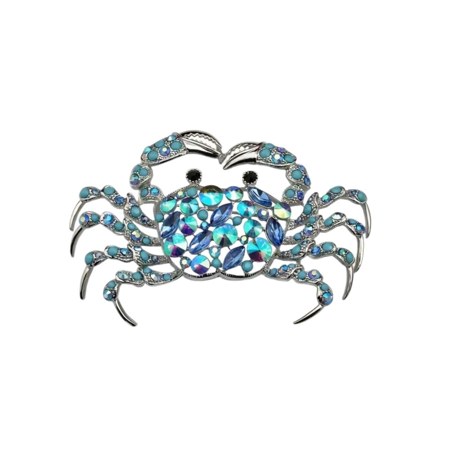 Брошь Краб с голубыми стразами металл/эмаль 2,5х2,5 см (6067)