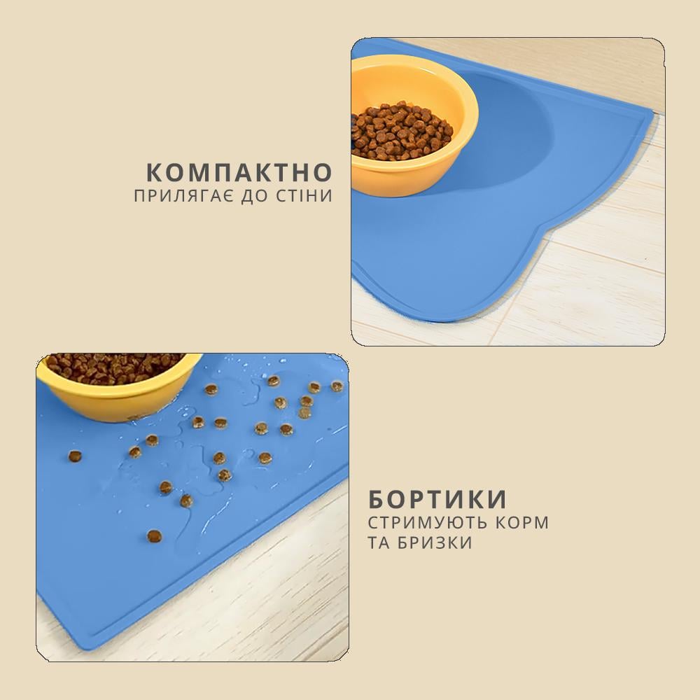 Коврик под миски для кошек и собак резиновый антискользящий 44x24 см Голубой (KLMKLT-BLU-0726) - фото 3