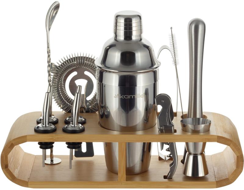 Набор бармена Kamille для изготовления коктейлей на деревянной подставке 20 пр.