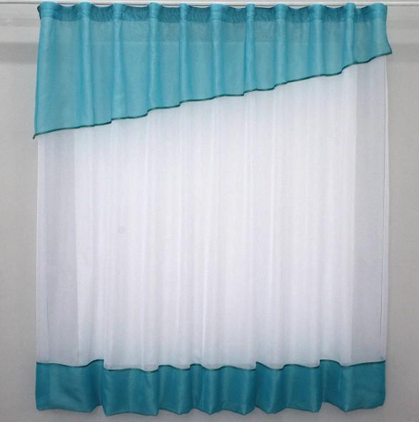 Шторки на кухню шифон/жаккард 280х170 см Лазурный/Белый (047к) - фото 1