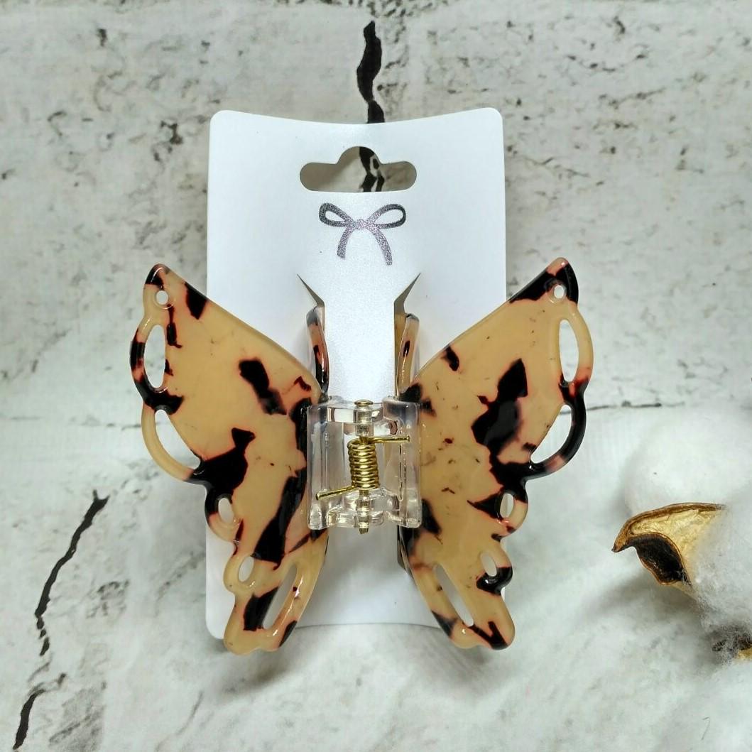 Краб для волос Бабочка ажурные крылья заколка зажим 7х6 см Бежевый (71518-3)