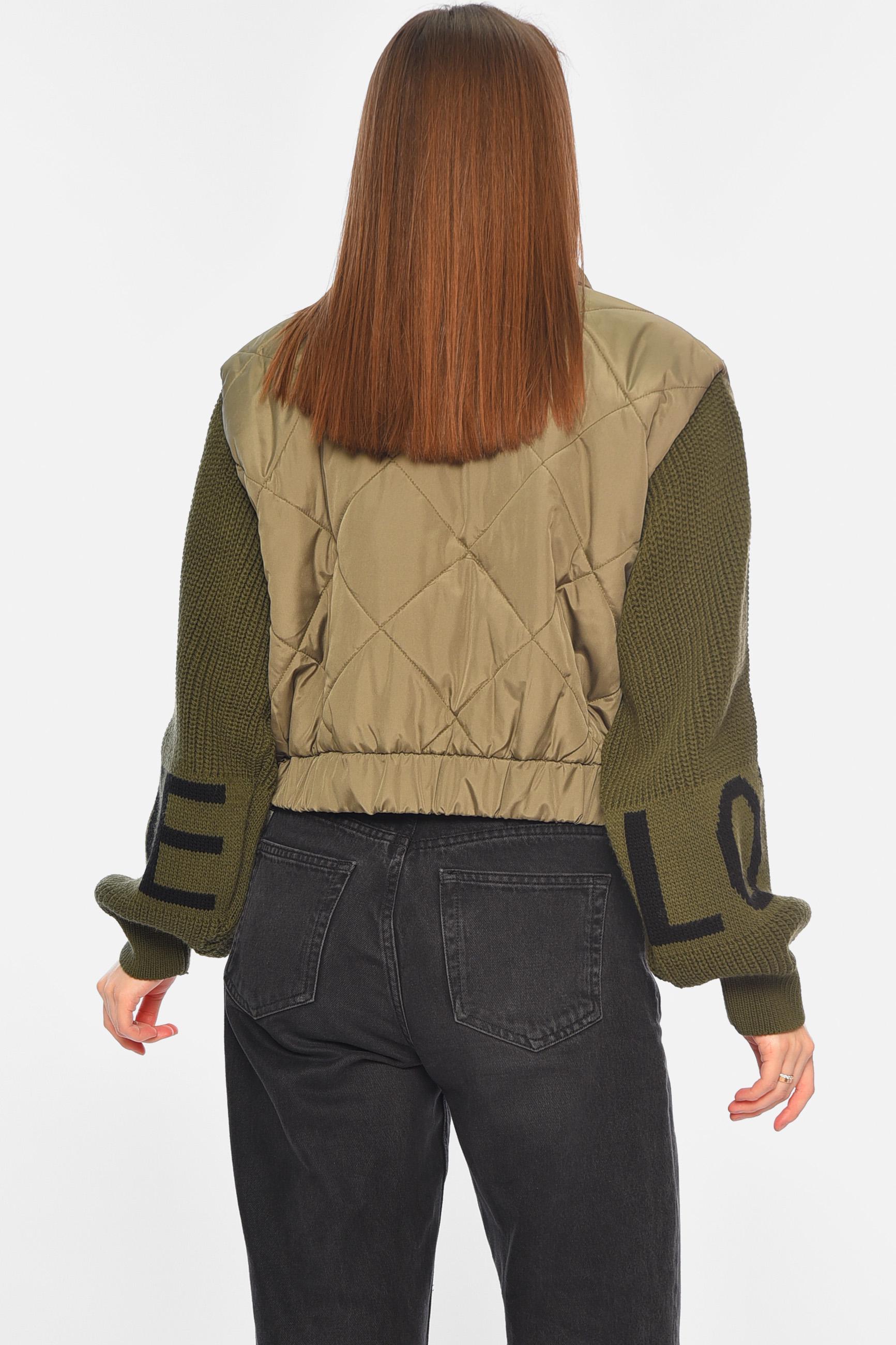 Куртка женская с вязаным рукавом демисезонная L Хаки (186886) - фото 3 Куртка женская с вязаным рукавом демисезонная L Хаки (186886) - фото 3