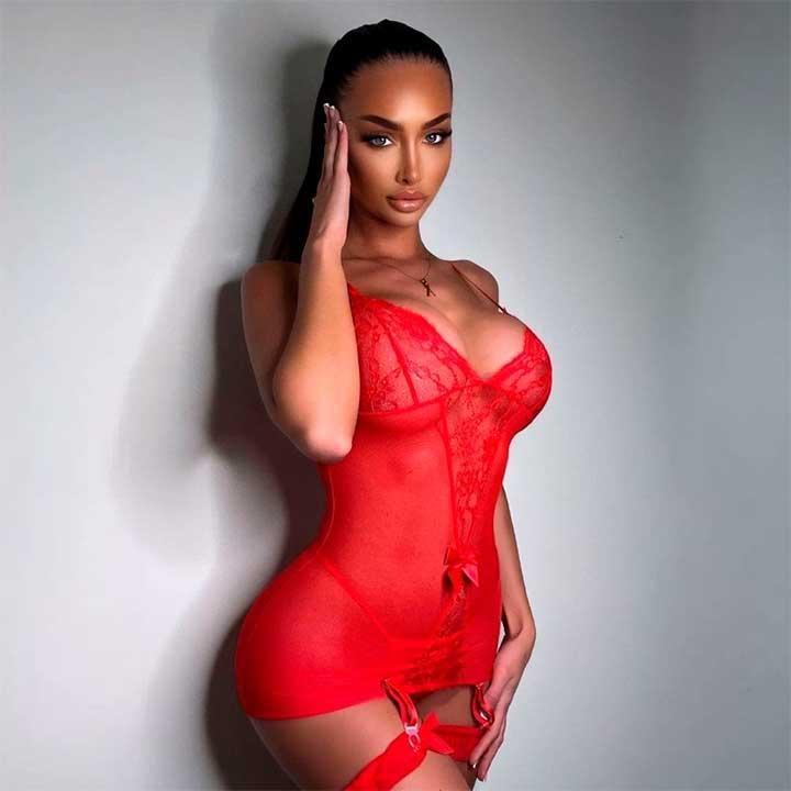 Пеньюар короткий з підв'язками для панчіх XS-S Червоний (K1052-2) - фото 6