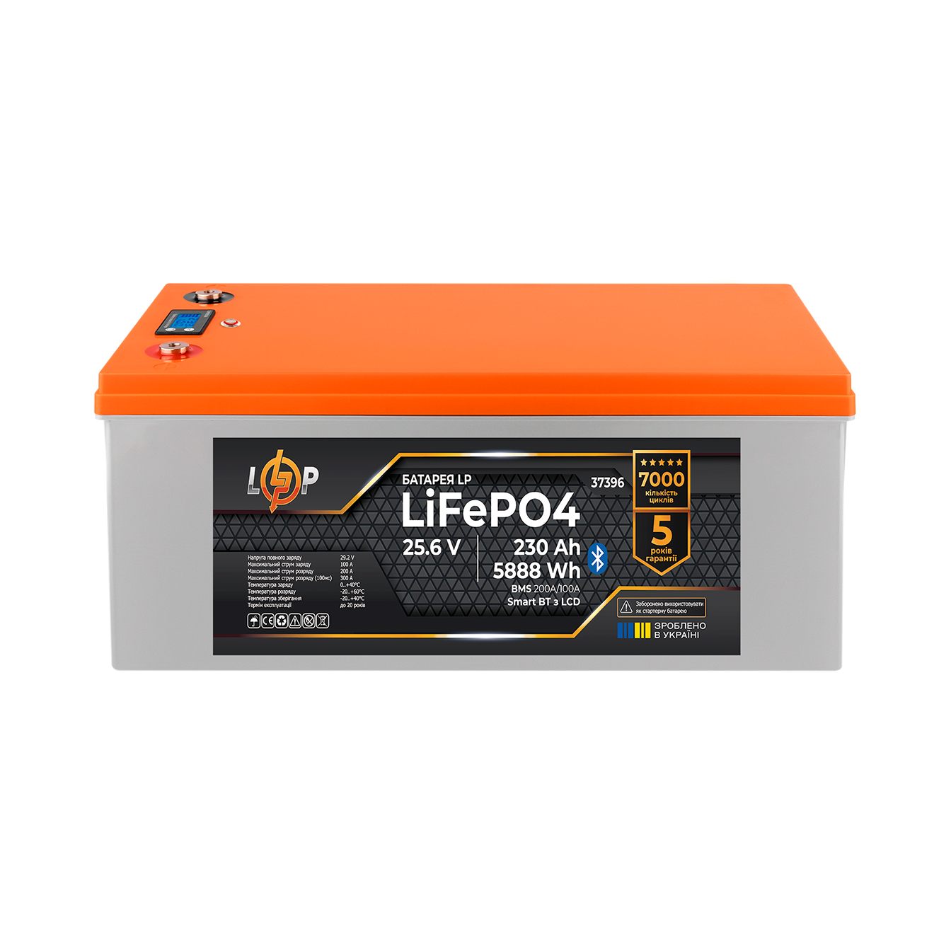 Аккумулятор LP LiFePO4 25,6V-230 Ah 5888Wh BMS 200A/100А пластик LCD Smart BT