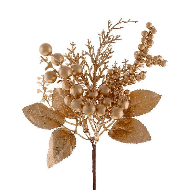 Веточка новогодняя Flora 25 см Золотой (13322)