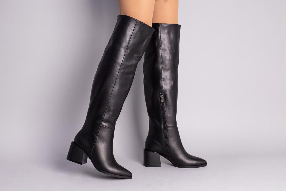 Ботфорти жіночі шкіряні демісезонні р. 36 Чорний (8503-1д/36)