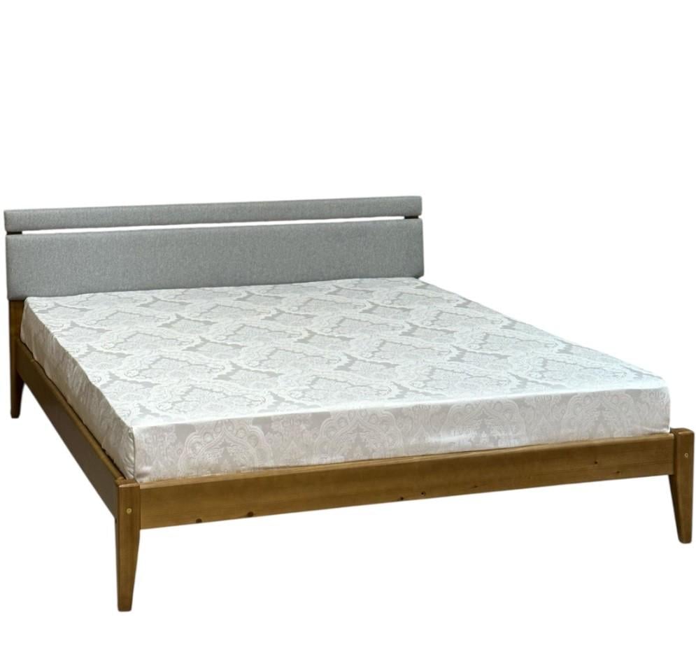 Кровать двуспальная деревянная Скиф Л-258 с мягким изголовьем 120х210 см Дуб карамель/Твист-18 (28216814)