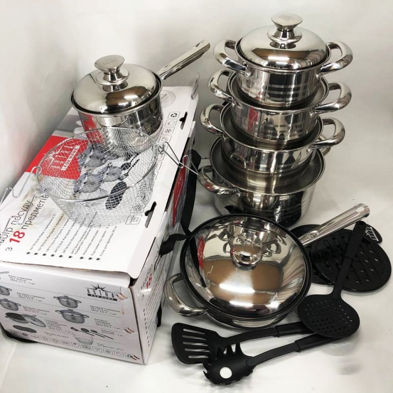 Набор посуды ASTRA A-2518 из нержавеющей стали 18 шт. (tf4521) - фото 10 Набор посуды ASTRA A-2518 из нержавеющей стали 18 шт. (tf4521) - фото 10