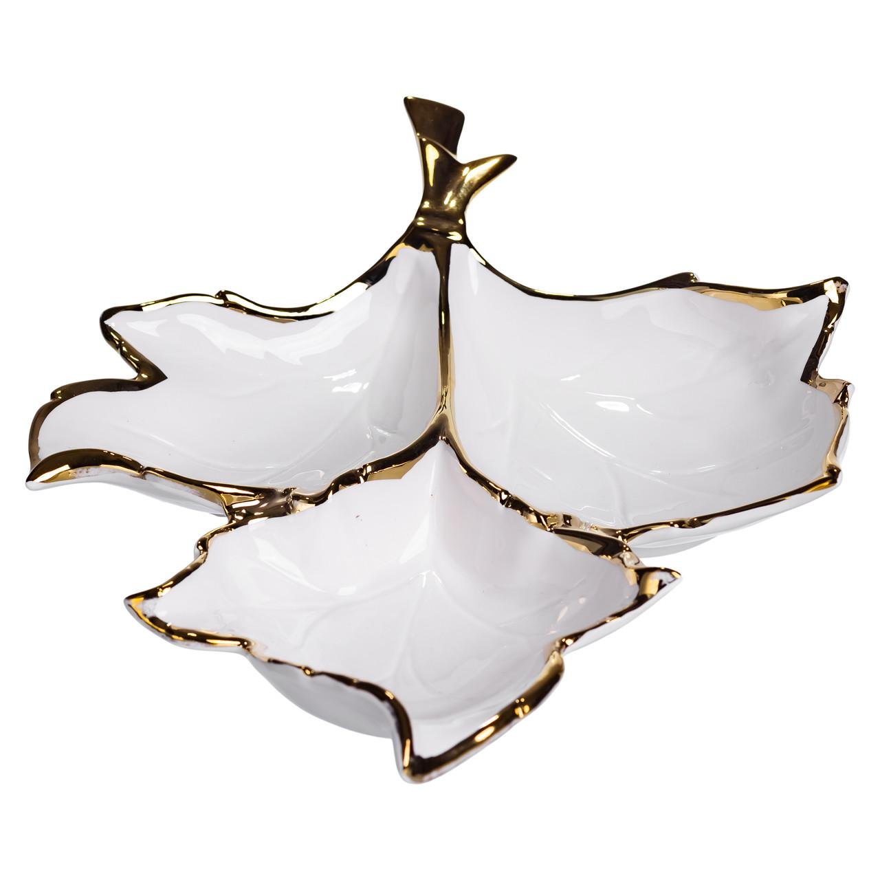 Менажница фарфоровая на 3 секции для закусок 37х28х7,5 см Белый с золотом (ZBSY-14) Менажница фарфоровая на 3 секции для закусок 37х28х7,5 см Белый с золотом (ZBSY-14)