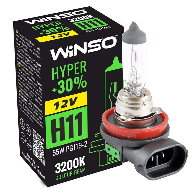 Галогенная лампа Winso Hyper H11 12 В 55 Вт PGJ19-2 +30% (712810)