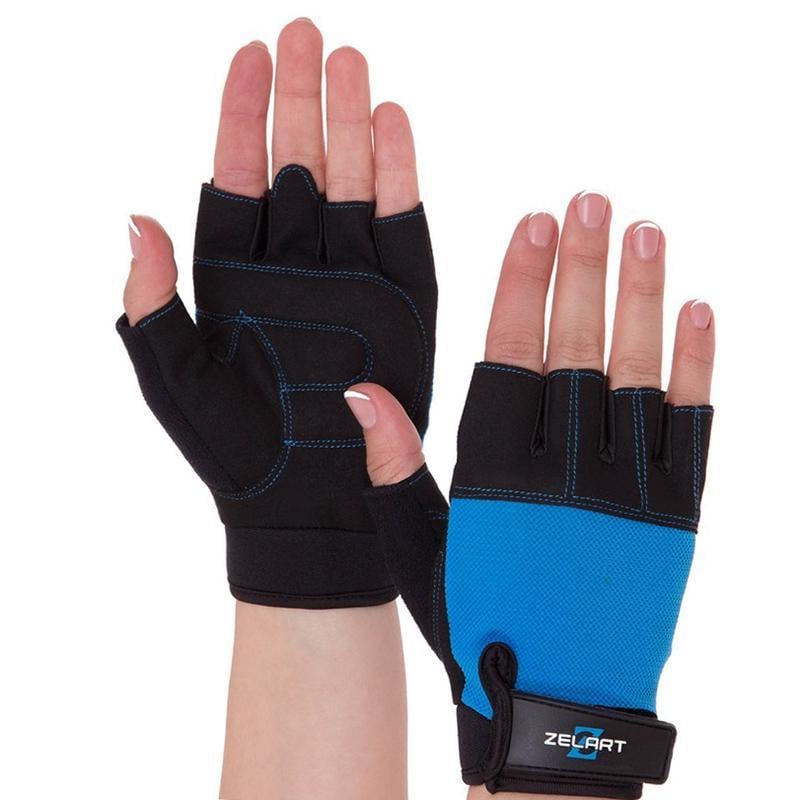 Перчатки для фитнеса Zelart SB-161726 M Черный/Голубой (07363057)