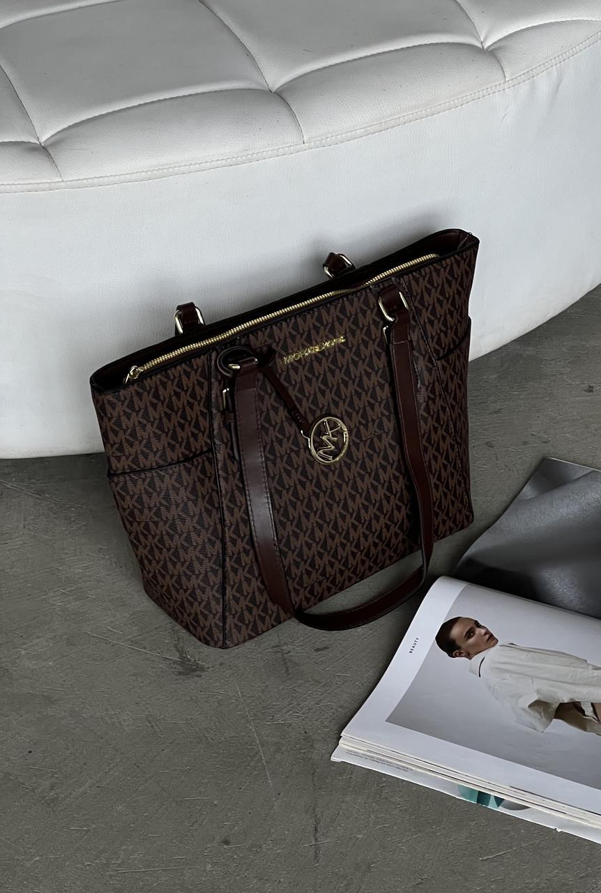 Сумка женская шоппер Michael Kors Charlotte Top Zip Tote Shoulder Bag Шоколадный (2776858109)