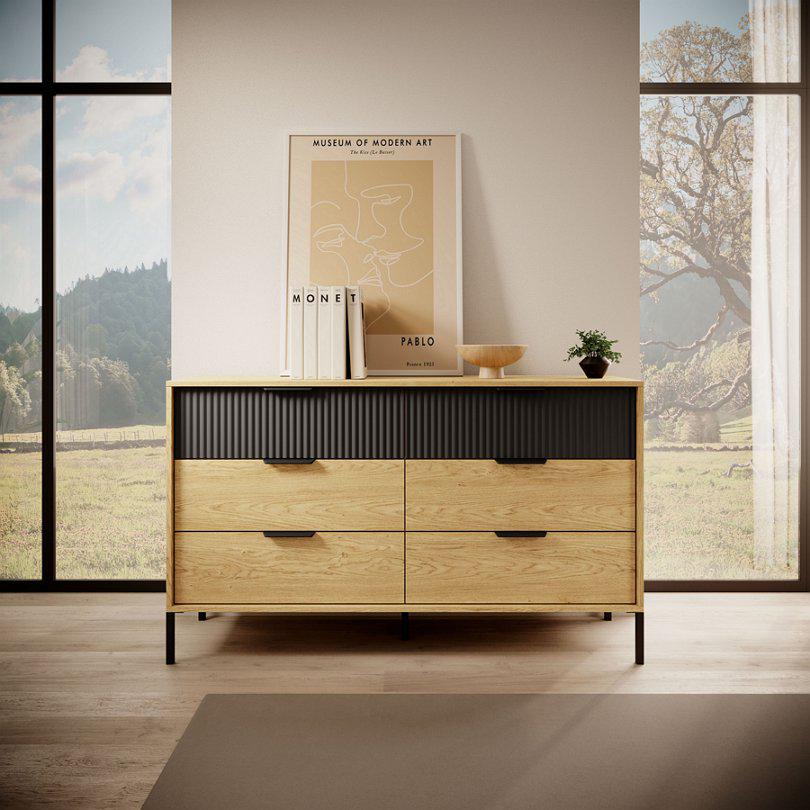 Комод Perfect Home Baltic 6S/138 с 6 ящиками Дуб балтик/Черный (PFH-091377)