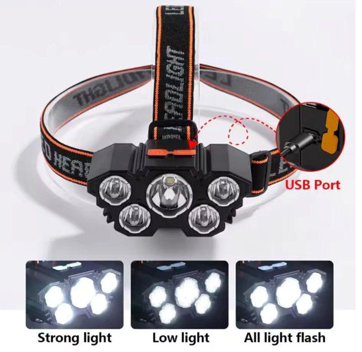 Ліхтар налобний 5 LED Помаранчевий (4027) - фото 6