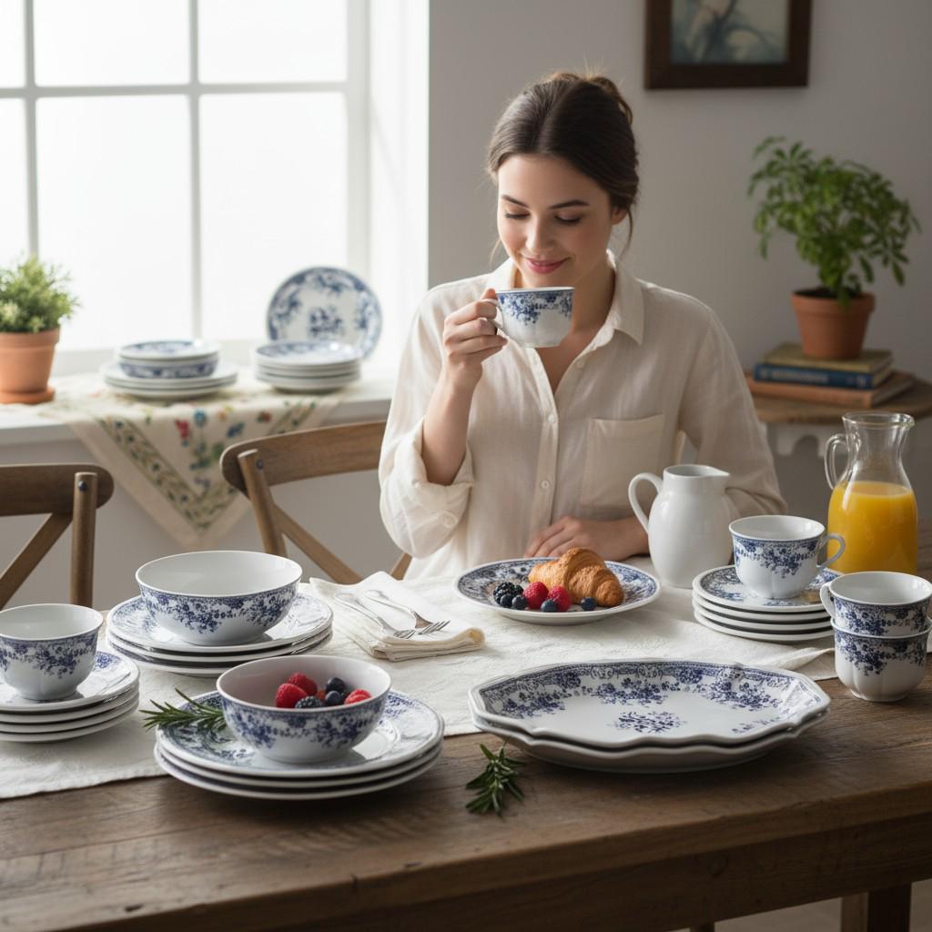 Столовий сервіз порцелянового посуду на 6 персон Vintage Elegant комплект тарілок та чашок 32 предмети Білий/Синій (YY78-6A) - фото 2 Столовий сервіз порцелянового посуду на 6 персон Vintage Elegant комплект тарілок та чашок 32 предмети Білий/Синій (YY78-6A) - фото 2