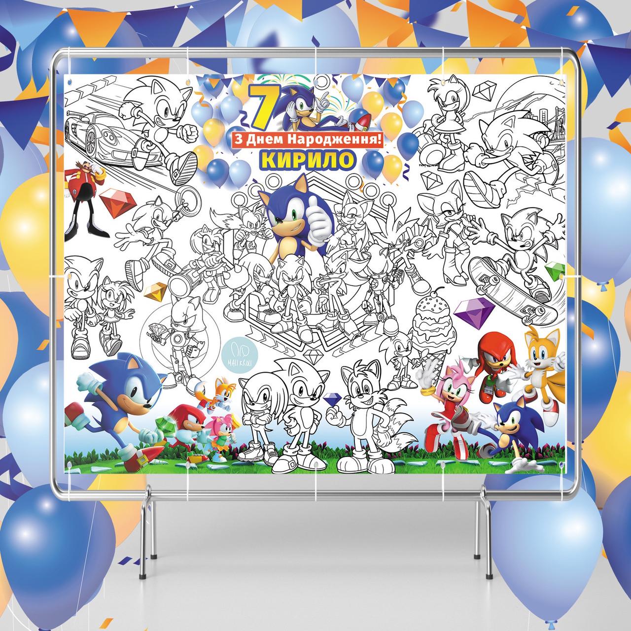 Раскраска именная на День рождения Соник 120х150 см (31000000838)